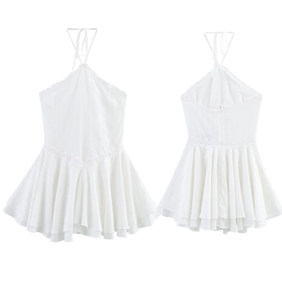 

Maxdutti Minimalist White Sexy Backless Suspender Dress Women French Elegant Holiday Casual Halter Mini Dress For Women
