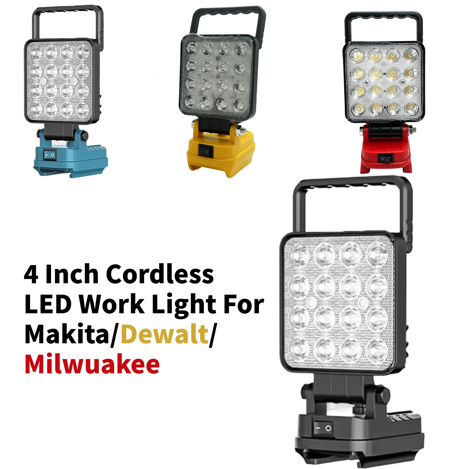 4 Inch Cordless LED Work Light For Makita/Dewalt/Milwuakee 14.4 V-18 V Battery with dual USB charge port Outdoor Flashlight