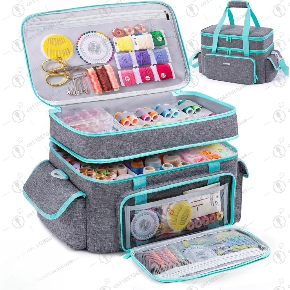 

Professional Sewing Organizer Bag 15", Double-Layer Storage with Detachable Dividers & Shoulder Strap for Supplies