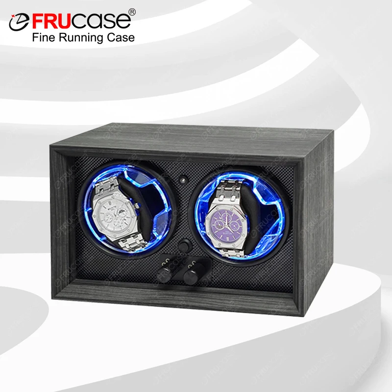 FRUCASE Bobinadora de Relojes de Madera para Relojes Automáticos 2 Caja Rolex Almacenamiento de Coleccionista de Joyas con Luz