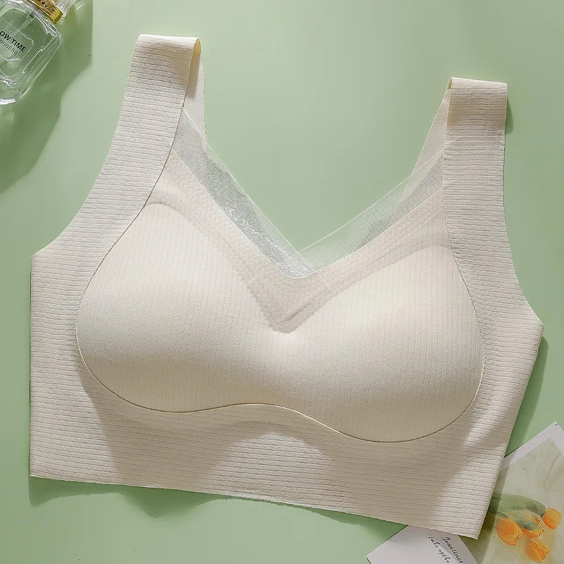 1 Piece Simple Solid Contrast Mesh Full Coverage Bra, Comfy & Breathable Bra, Women's Lingerie & Underwear