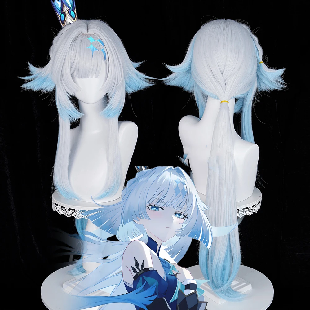 

Game Honkai：Star Rail Cerydra Cosplay Wig Women Gradient Blue Silver Long Hair Heat Resistant Synthetic Wigs Halloween Prop
