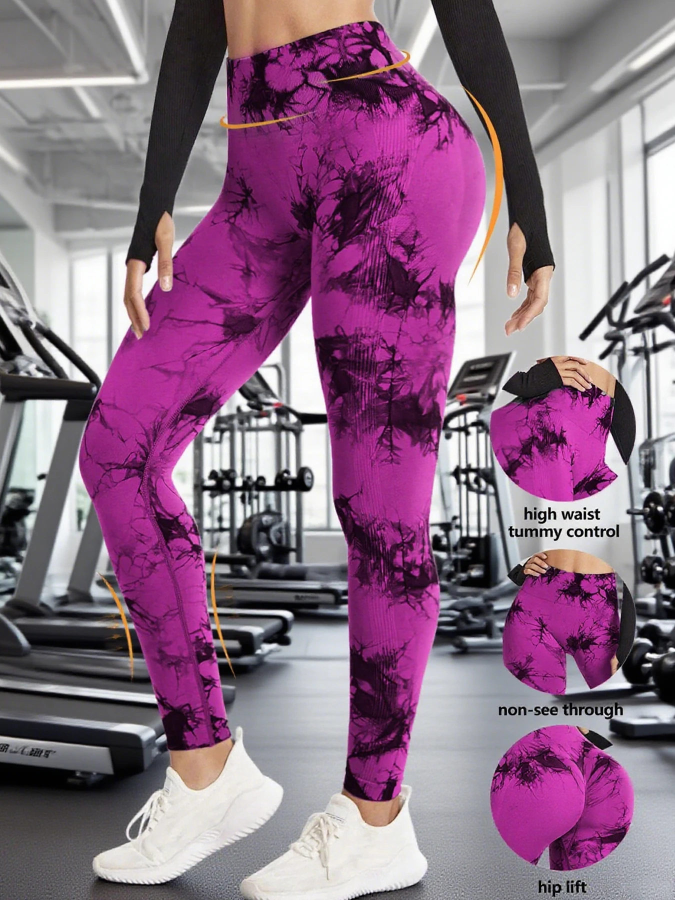 

1pc Tie Dyeing Yoga Pants Peach Hip Large Size Seamless Hip Lifting Tight High Waist Sports Fitness Pants