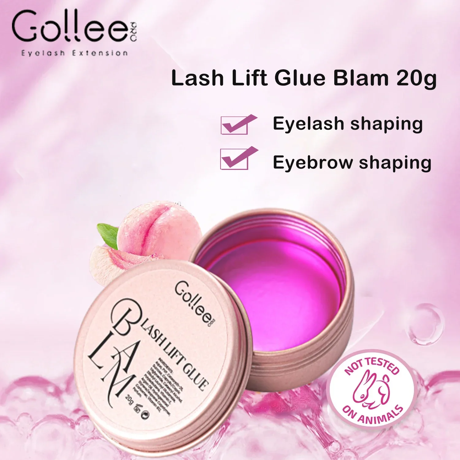 Gollee Lash Lift Glue Blam for Eyelash Lifting Eyebrow Fixing Wax Non-irritating Strong Fixative Peach Scent Eyebrow Gel Solid