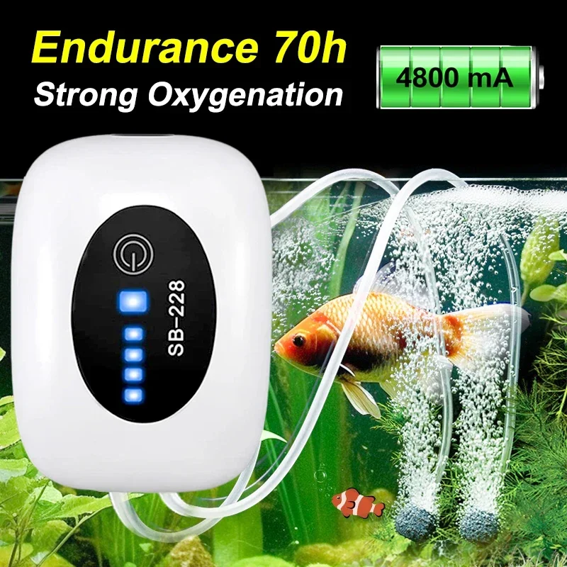 Ultra Quiet Indoor Outdoor Fishing 4800mAh Aquarium SB238 Oxygen Pump Compressor Fish Tank USB Charging Small Portable