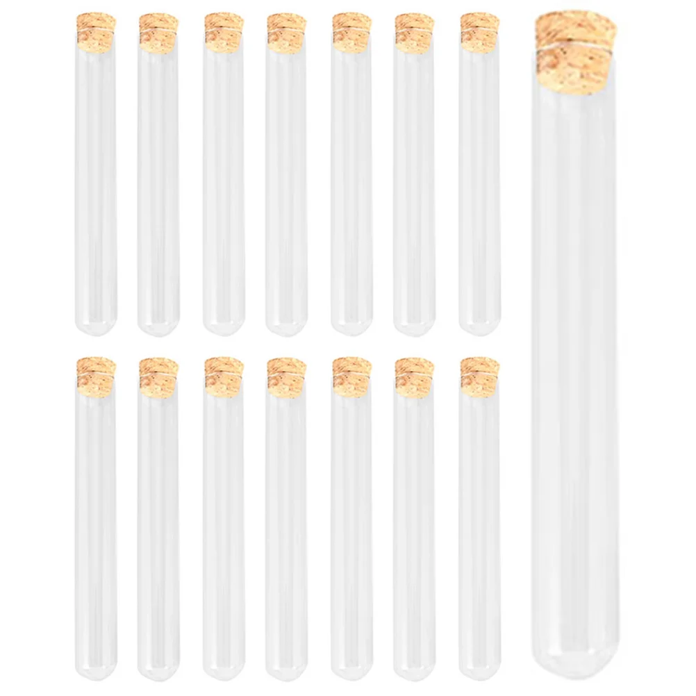 

15 Pcs with Cover Wooden Round Bottom Test Tube Tubes Cork Stoppers Glass Laboratory Scientific