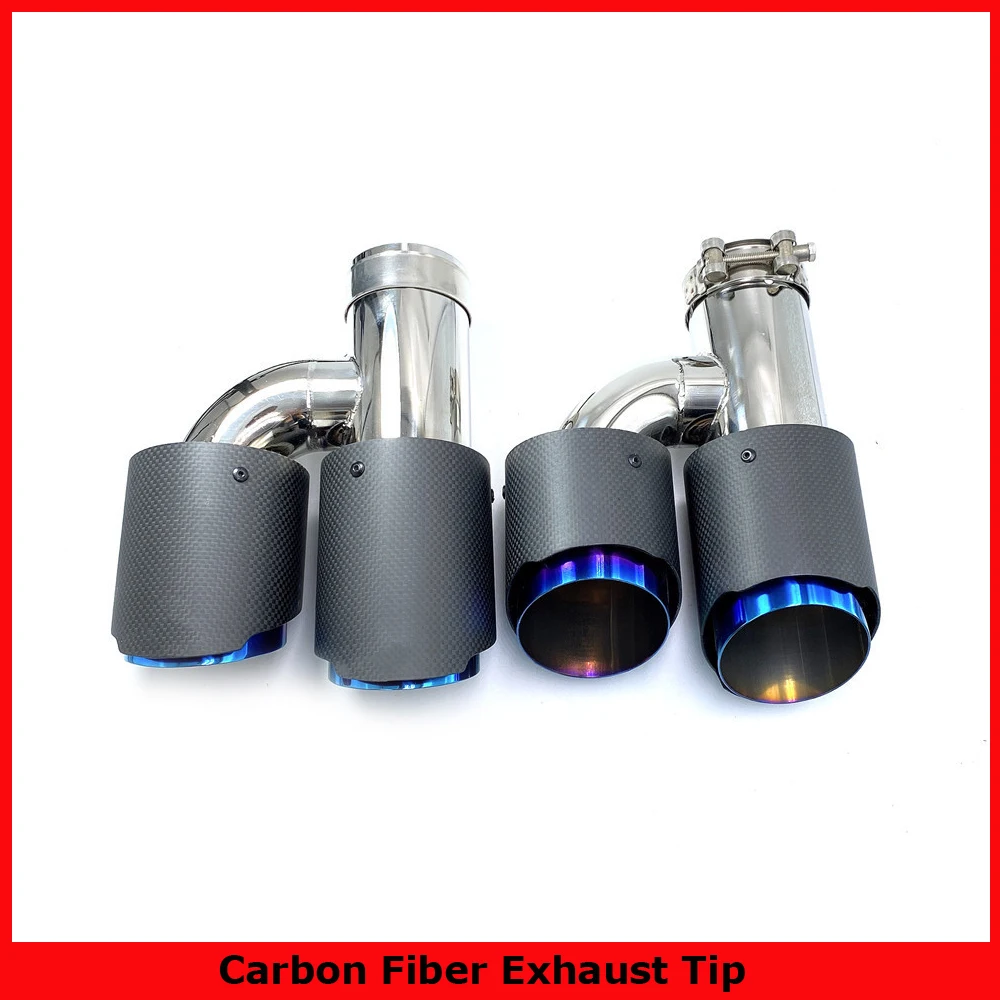 

2PCS H Style Universal Dual No Logo Matt Carbon Fiber Exhaust Tip Blue Steel Exhaust Pipe Muffler Tip For BMW For Benz For Ak