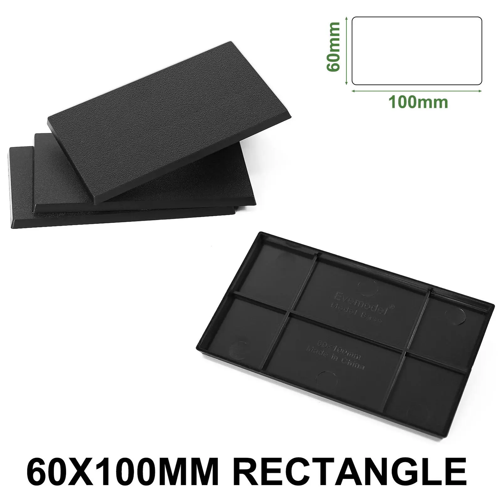 Evemodel Rectangle Bases Model Bases Plastic Black for Miniatures Wargames