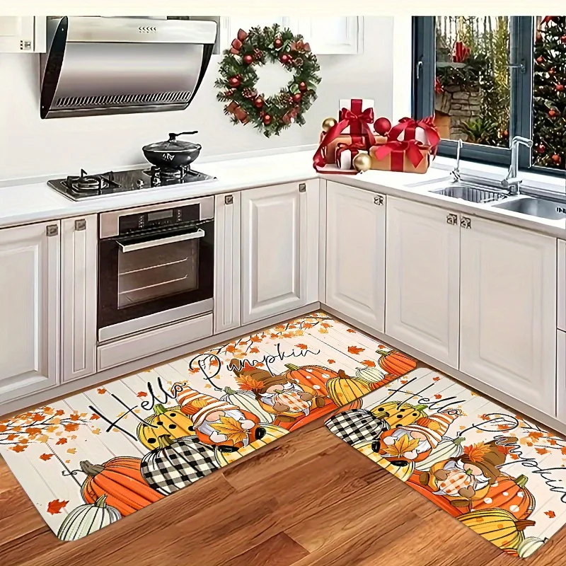 VIKAMA Fall Pumpkin Gnome Runner Mat Non Slip Anti Fatigue Rug for Kitchen Bedroom Entrance Autumn Holiday Home Decor