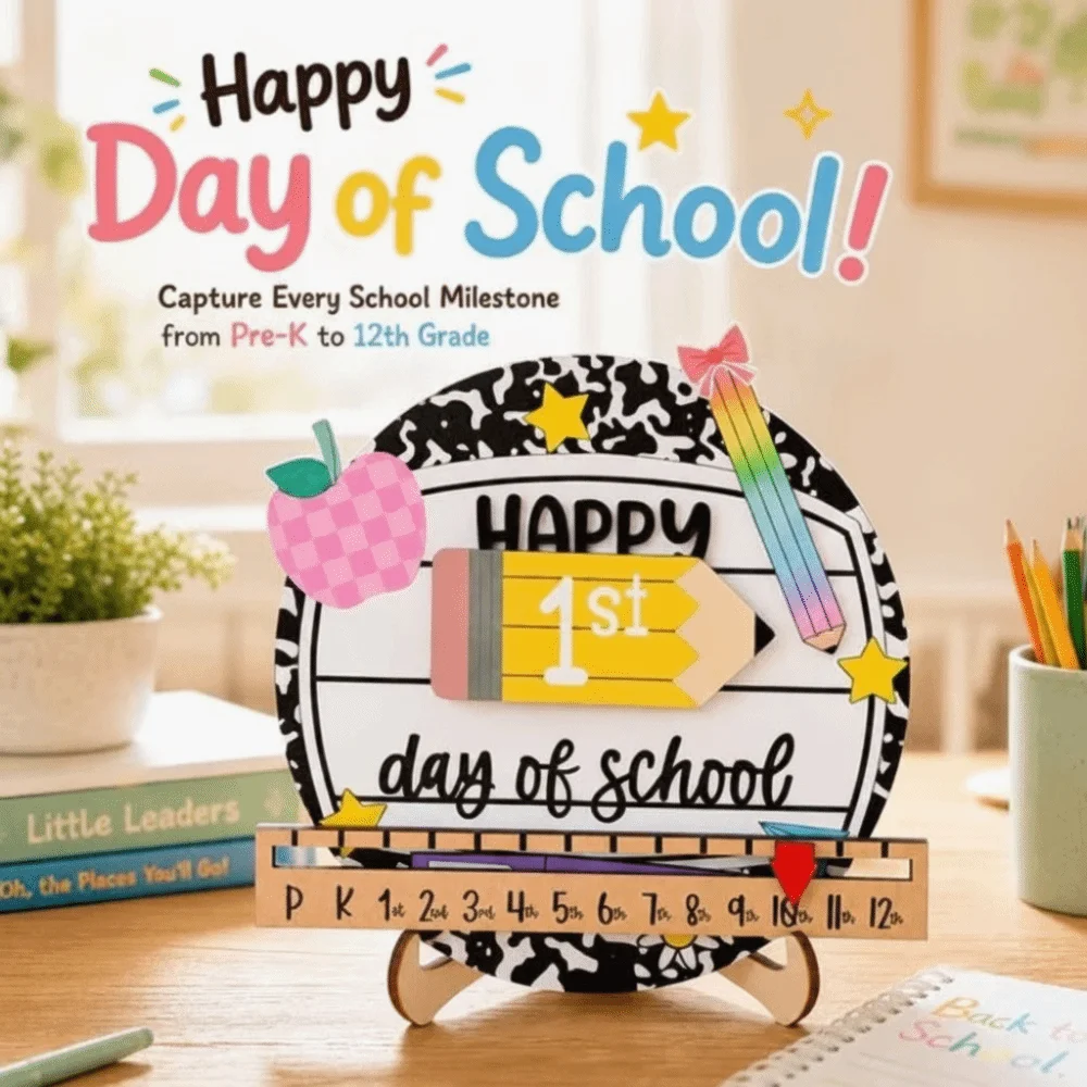 Creativity Wooden Day of School Sign Ornaments School Gift School Opening Decorations DIY Photo Prop Classroom