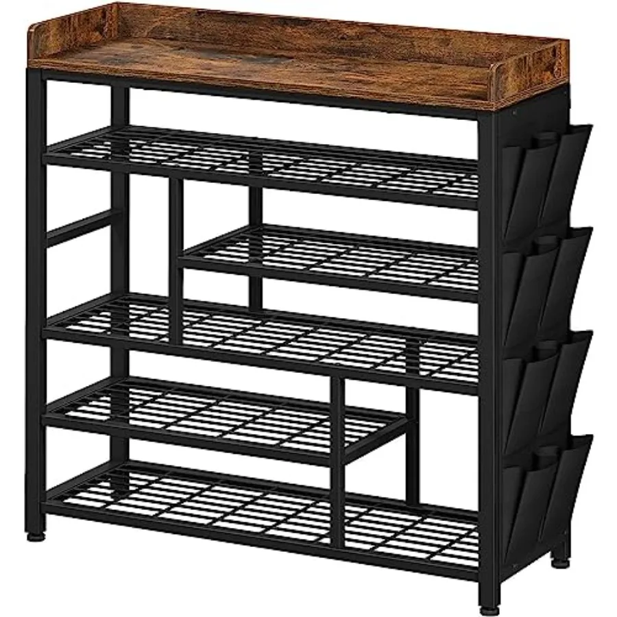 

Metal Shoe Rack for Entryway 6 Tier Shoe Storage Organizer Holds 22 Pairs Wooden Top and Side Pocket for Entry Entrance Hallway