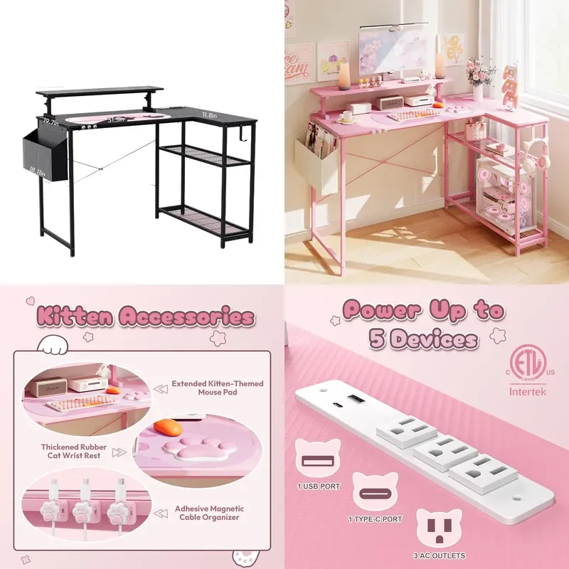 Minimalist Adjustable Computer Desk with Mouse Pad Wrist Rest Cable Management Compact Home Office Workstation Multi Color