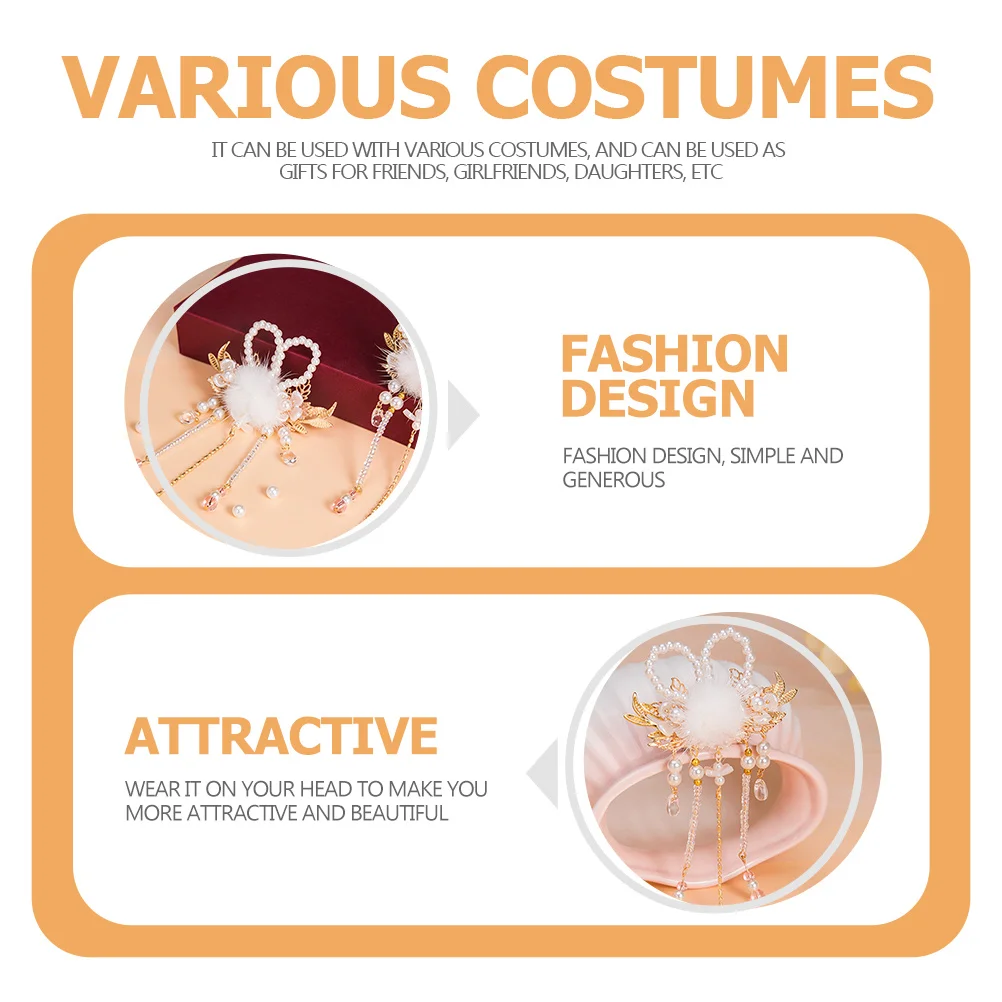 

1Pair Tassel Pearls Hair Clip Rabbit Ear Design Hair Ball Dangle Barrette for Party Wedding Festival Gift Tassel Hairpin