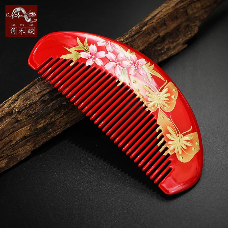 

Расческа ручной работы из ясеня и самшита, расписная вручную, для массажа и укладки волос, подарочная, с цветочным узором.