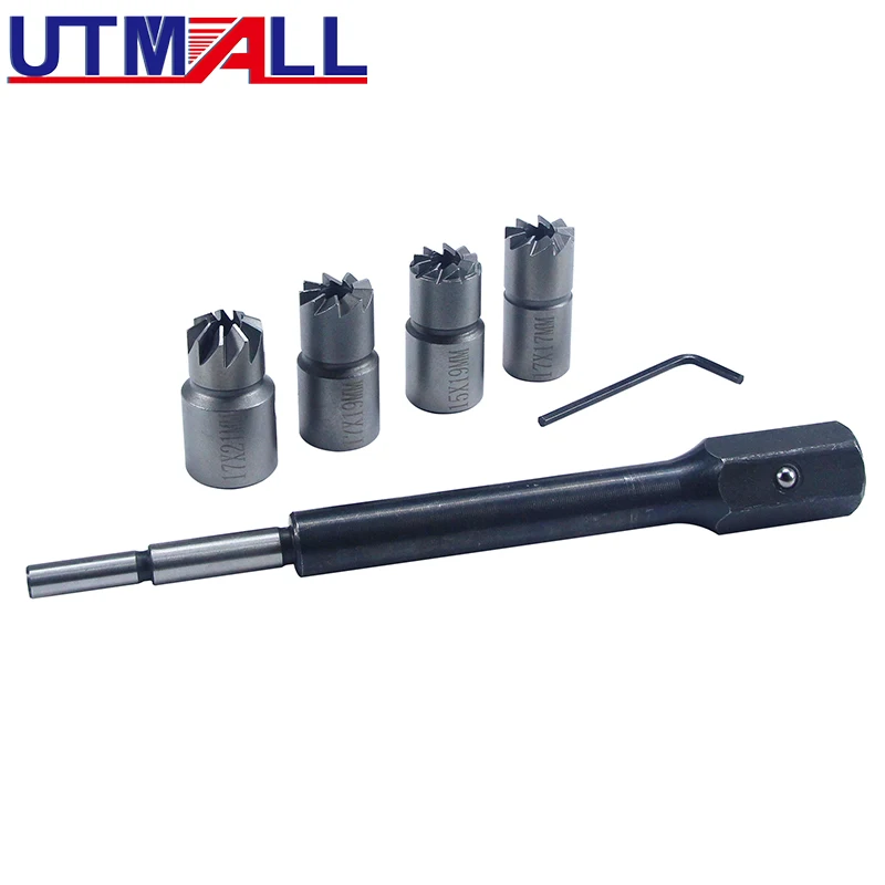 5pcs Diesel Injector Seat Cutter Cleaner Diesel Injector Set with Flat Reamer Angled Reamer Hex Key Fit for Mercedes-Benz