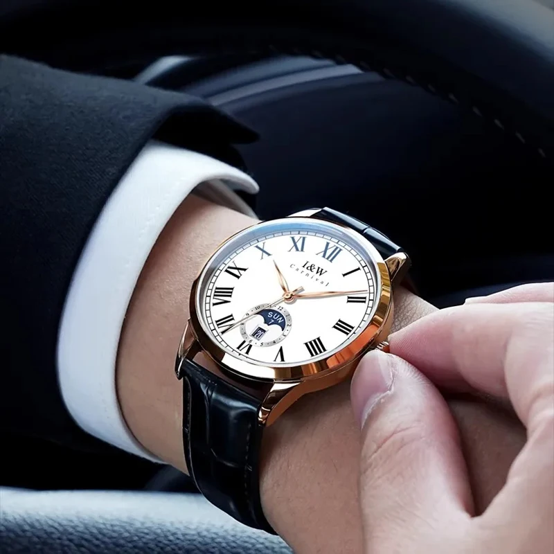 IW ساعات آلية أوتوماتيكية ميوتا حركة الأعمال تاريخ رجل ساعة حزام من الجلد مقاوم للماء الياقوت مرآة #2