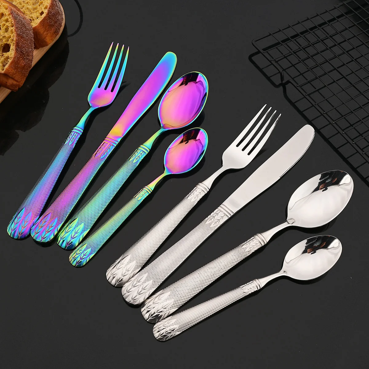 

4Pcs Vintage Dinnerware Set Knife Fork Spoon Cutlery Set High Quality 304 Stainless Steel Flatware Western Kitchen Tableware