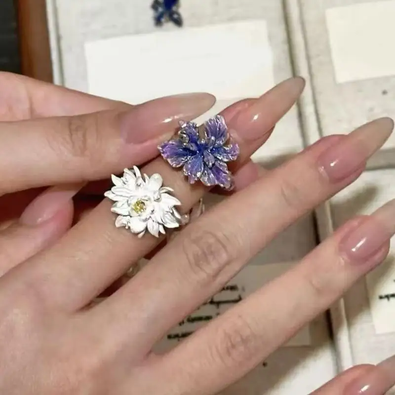 حلقات مجوهرات زهرة زرقاء أنيقة مع مواد سبيكة الفرقة القابلة للتعديل Y08E