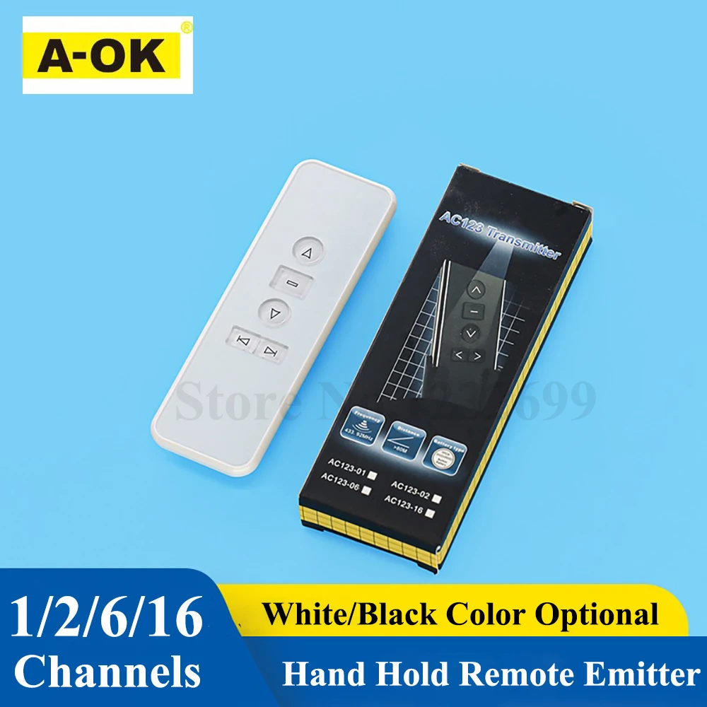 A-OK AC123 1/2/6/16 Channel Remote Controller Hand Holding Emitter for A-ok Electric RF Curtainn Motor Smart Home Control