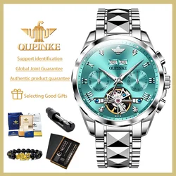 OUPINKE Luxury Brand Tungsten steel Automatic Mechanical Men's Watches Multifunction Hollow Out Waterproof Original Wristwatch