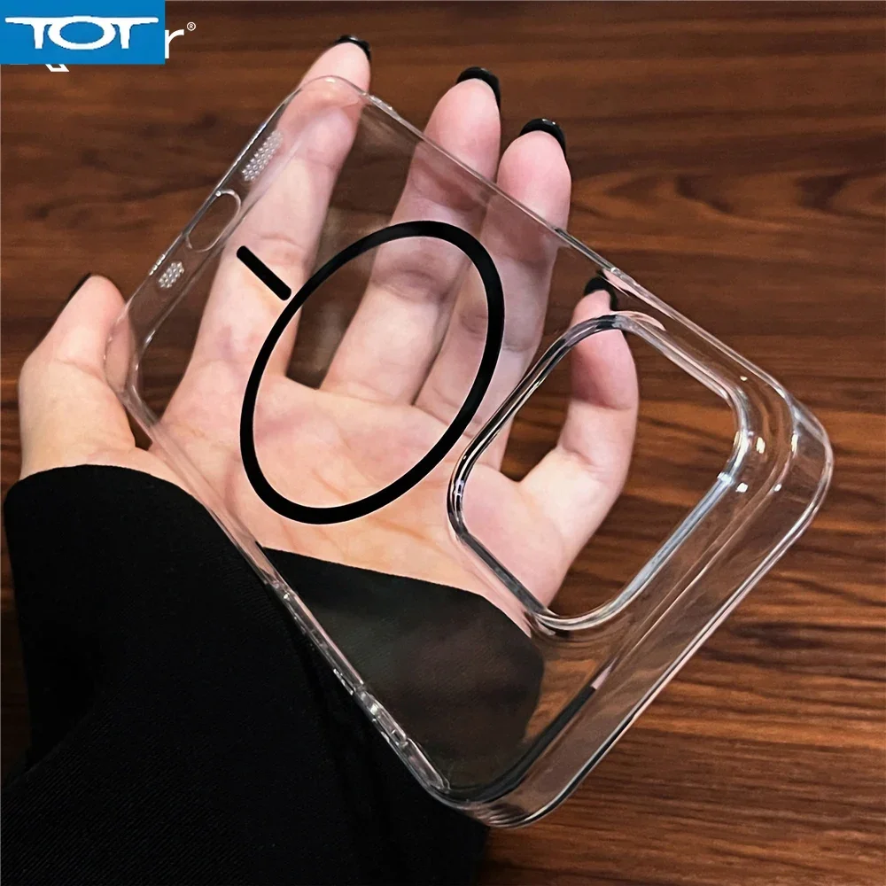 

Crystal Transparent Magnetic For Magsafe Case For iPhone 16 Pro Max 15 14 Plus 13 12 Clear Wireless Charging Acrylic Hard Cover