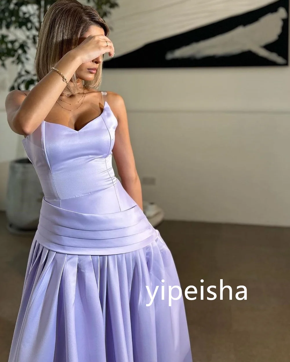 Customized Sizes Available Pleat A-line Spaghetti Strap Long Dresses Homecoming Dresses Classic Exquisite Modern Style Pastrol U