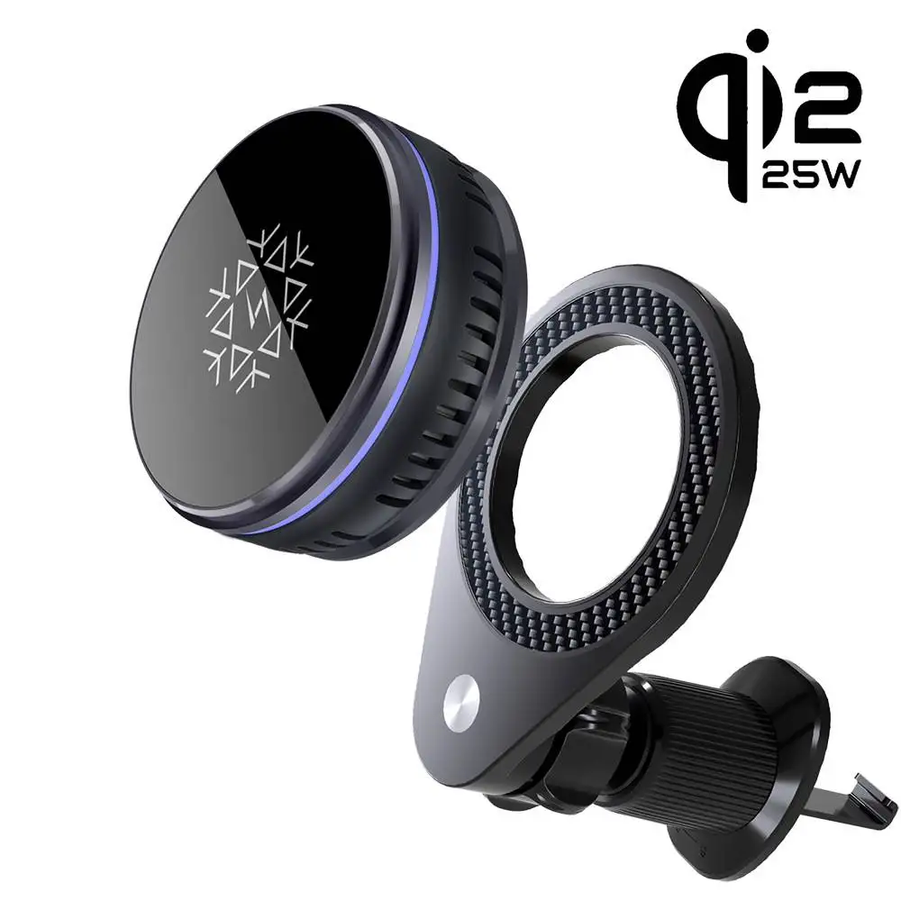 Air Vent Phone Holder 25W Wireless Charger Magnetic For iPhone 17 16 Series Samsung S26 Ultra Pixel 10 Pro XL 360° Black