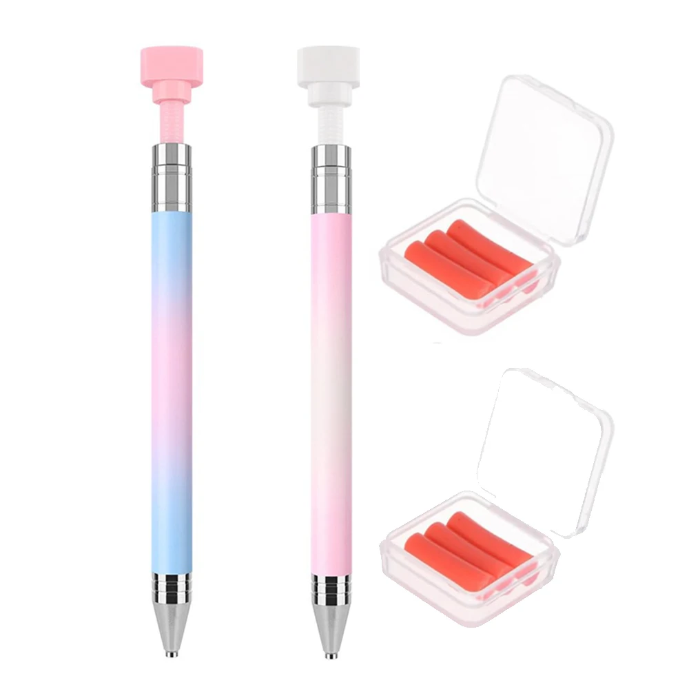 

Gradient Color Rhinestone Picker Tool Refillable Wax Pen with 3 Red Additional Wax Refills Nail Dotting Rhinestone Pickup Pen