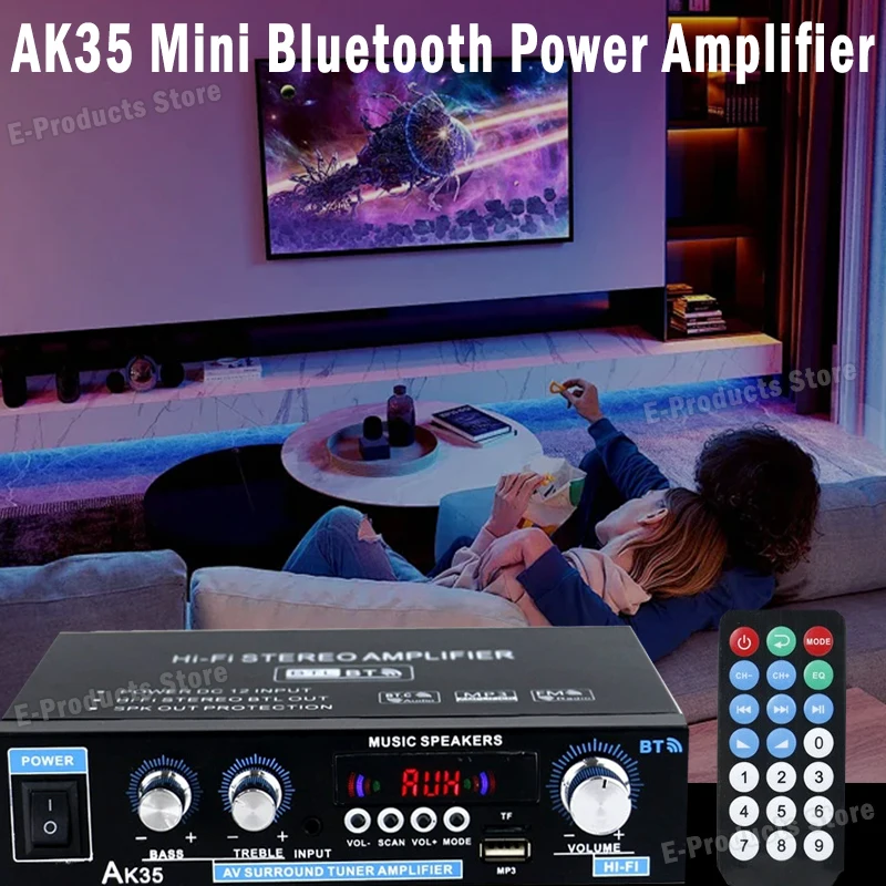 AK35/AK45 800W Power Amplifier 2 Channel Bluetooth Mini Hifi Sound Amplifiers For Home Cinema Karaoke Support FM USB SD Mic AMP
