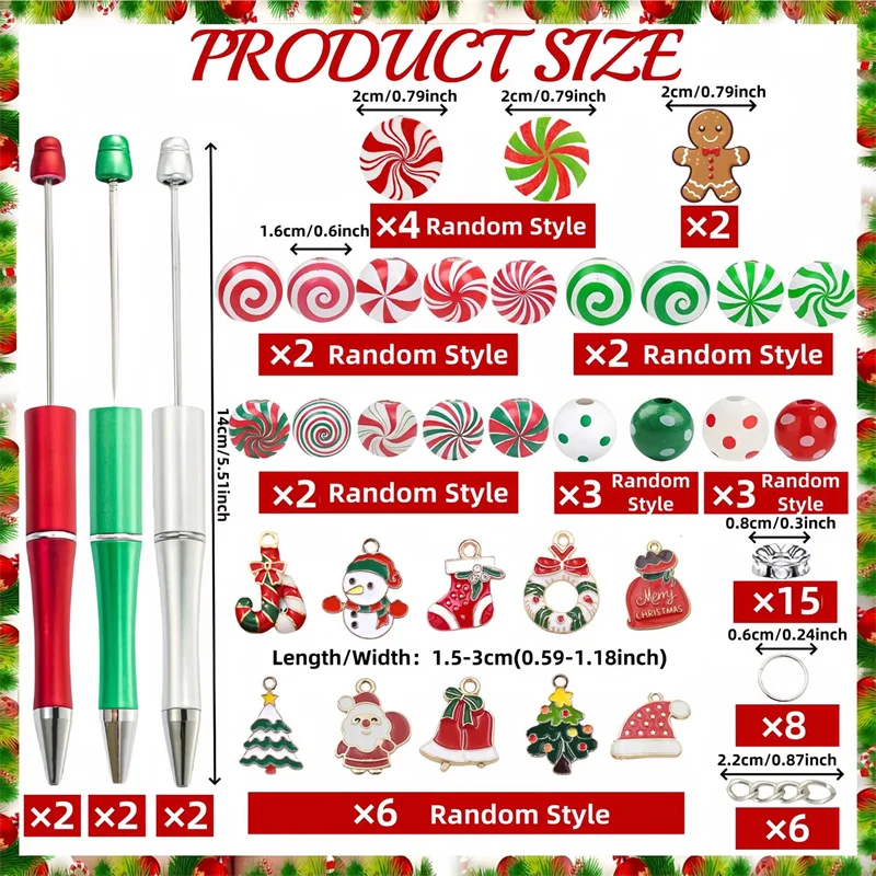 DIY Beaded Ballpoint Pen Christmas Candy Gingerbread Man Theme DIY Beaded Pen Charm Beads Set Handmade Decor Set for Gift