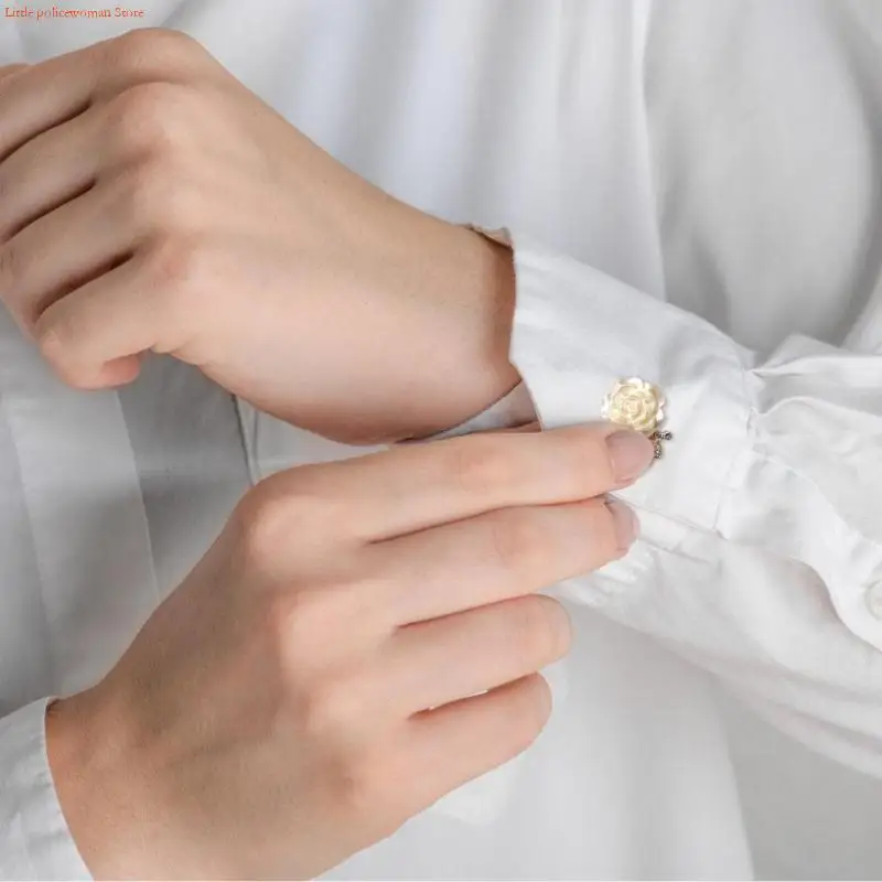 F92D Pack of 2 Elegant Button Covers with Camellia Flower for Mens Womens Shirts