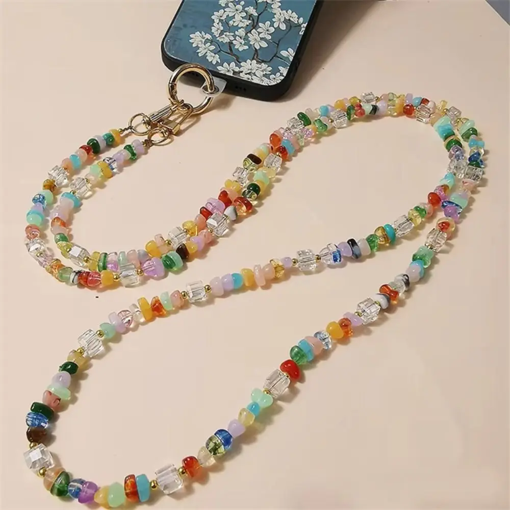 

Stylish Cute Mobile Phone Straps Stone Gem Hanging Ornament Long Phone Lanyard Anti Loss Crossbody Beads Phone Chain Phone Charm