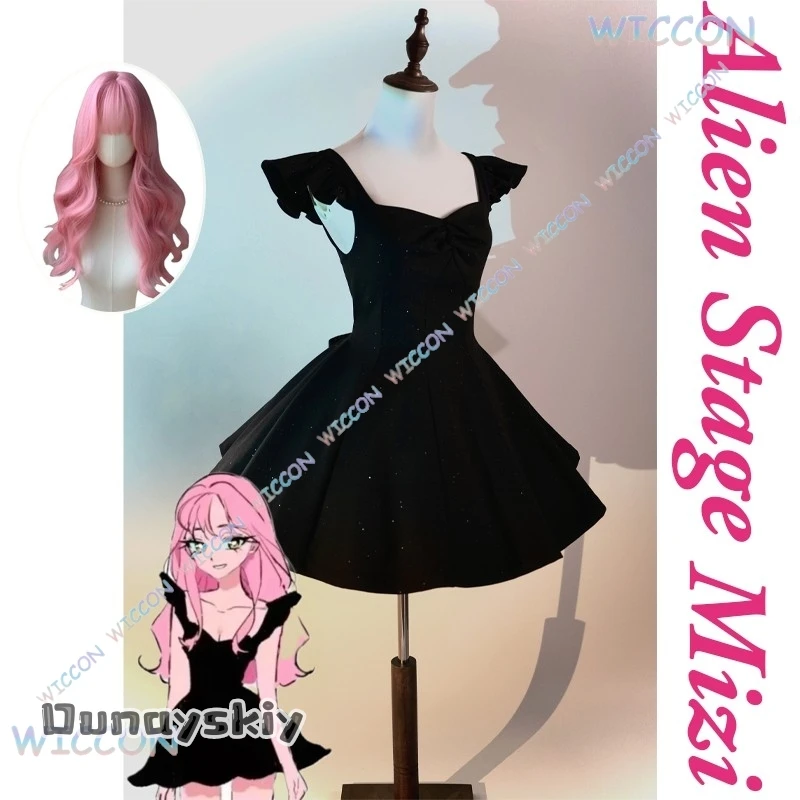 {BankaiMode}Hot Anime Alien Stage Cosplay Mizi Cosplay Costume Black Dress Mizi Cosplay Wig Women Girls Sexy Hallowen Roleplay