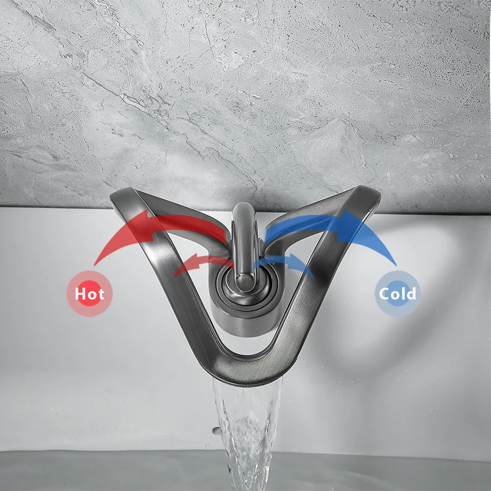 Black Gold Basin Faucet Bathroom Washbasin Water Mixer Tap Waterfall Basin Sink Faucets Deck Mounted Hot and Cold Wash Water Tap