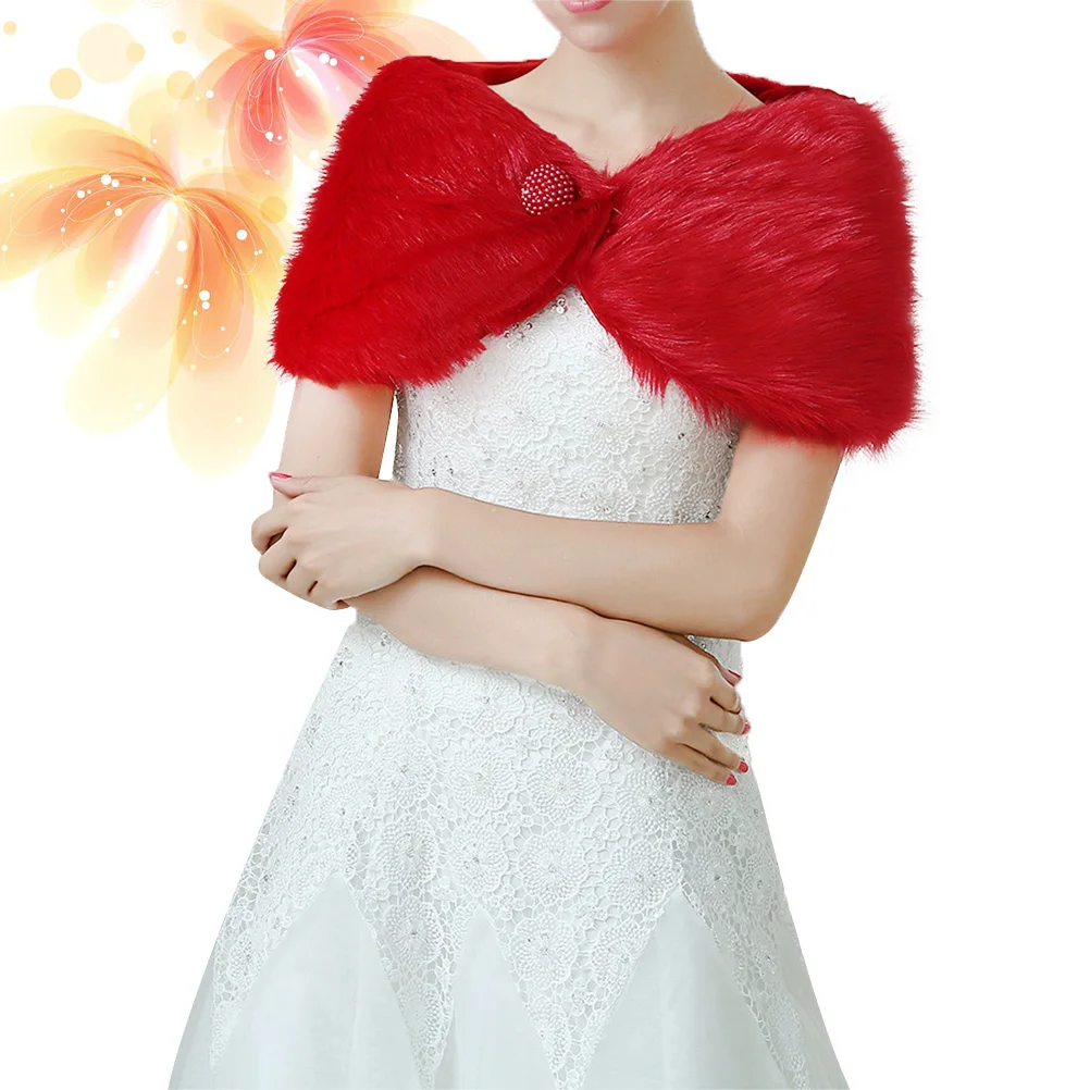 

Winter Warm Shawl Bride Tippet Elegant Wedding Guest Red Scarf Acrylic Material Comfortable Durable Practical Photo Prop
