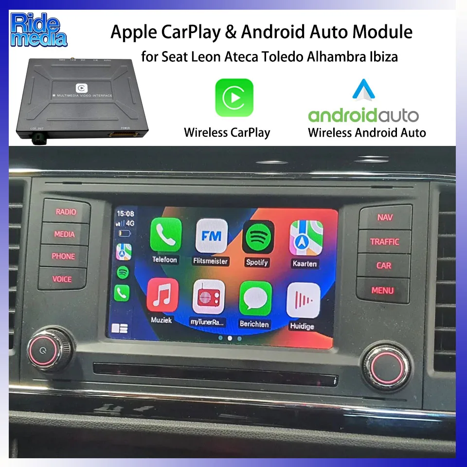 RideMedia 2026 GPS Music Camera Retrofit CarPlay Android Auto Interface for Seat Leon Toledo Alhambra Ibiza Ateca