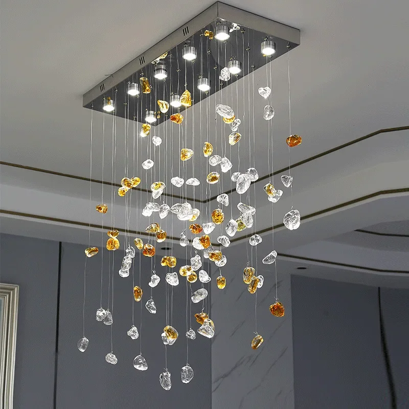 Luxury LED Crystal Pendant Lamp Restaurant Living Room Villa Bedroom Irregular Stone Chandelier Indoor Art Decor with Spotlight