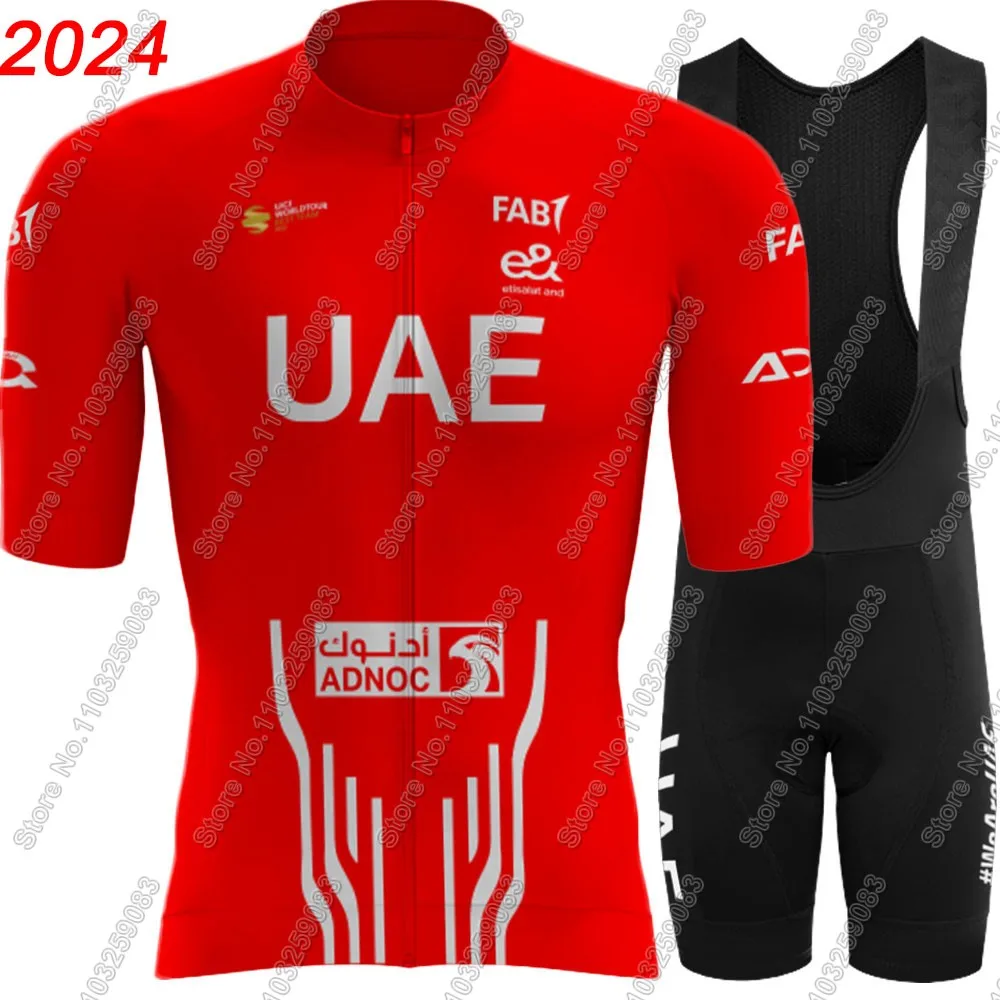 UAE Team 2024 Cycling Jersey Set Mens Short Sleeve Clothing Road Bike Suit Bicycle Shirt Bib Shorts Maillot