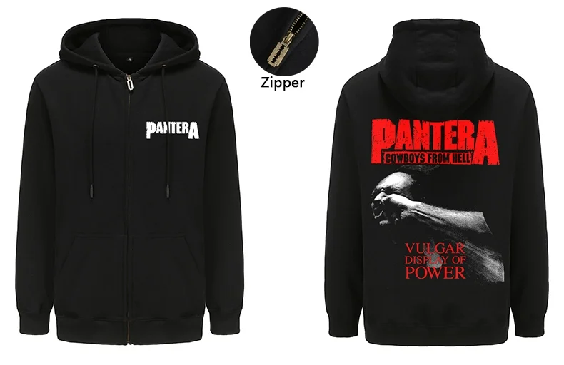 New PANTERA Zip-up Hoodie Sweatshirts Mens Fashion Long Sleeve Hoody Tops Heavy Metal Hip Hop Streetwear Zipper Hooded Clothes