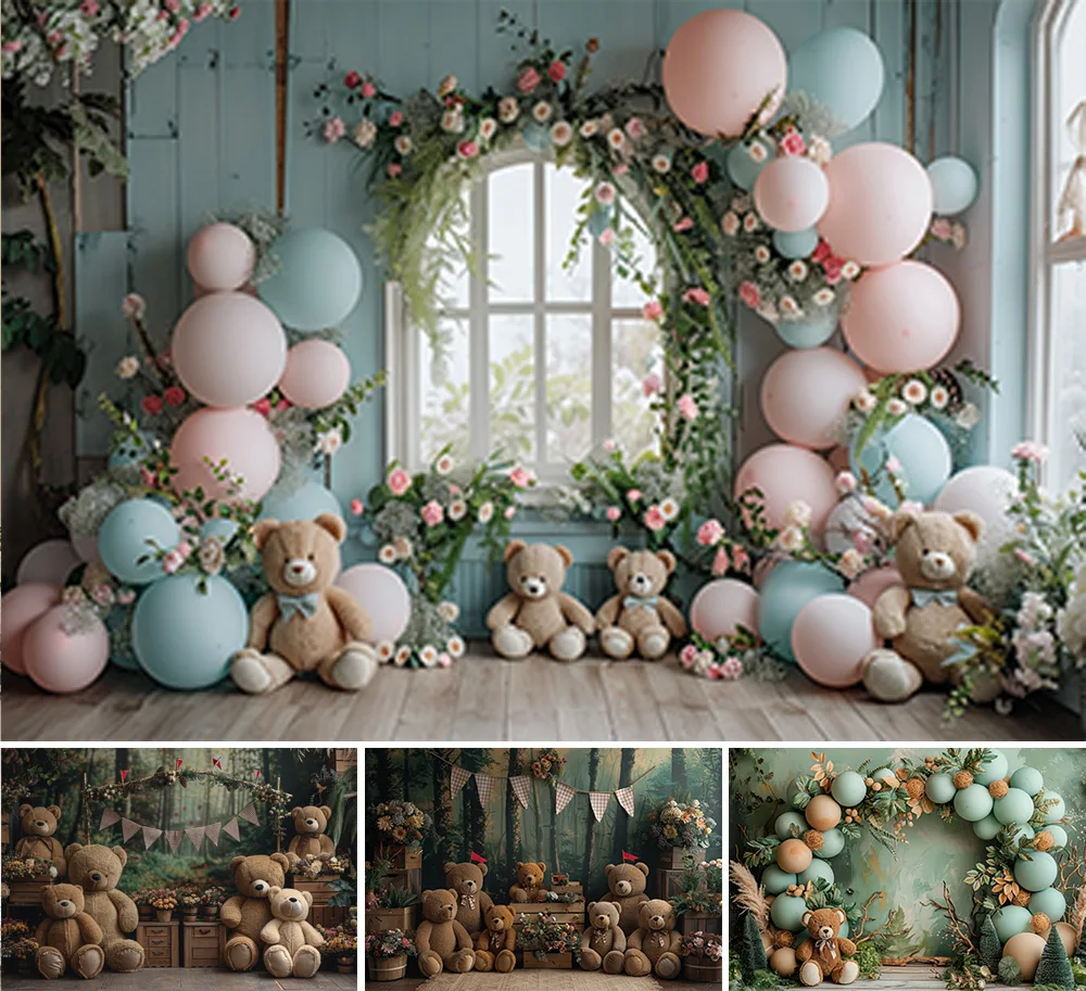 

Фон для фотосъемки «Медведь из джунглей» с аркой из воздушных шаров для детского дня рождения, декор для фотостудии, баннер для портретов и фотосессий с тортами