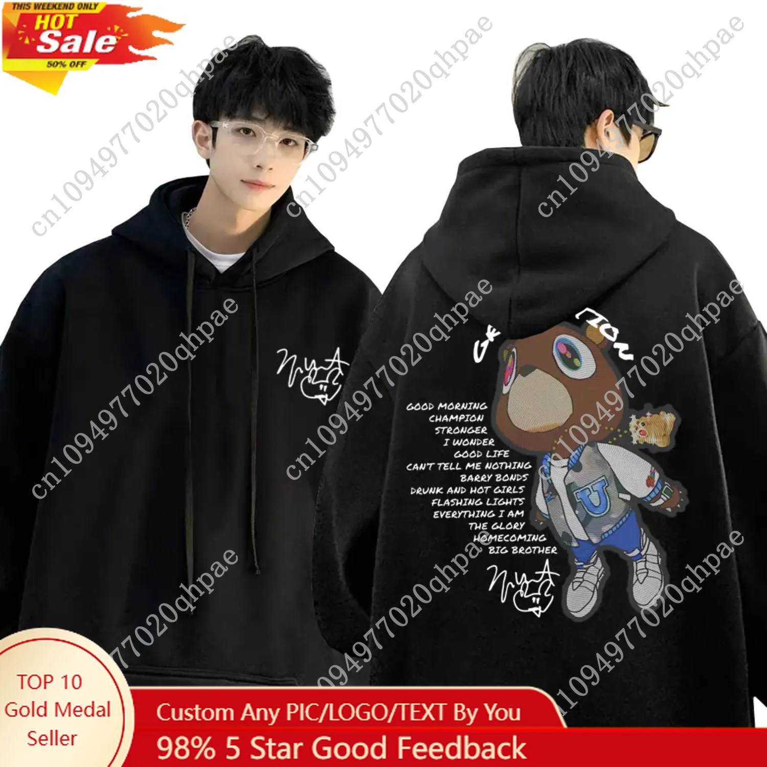 

Rapper Kanye West Graduation Graphics Hoodies Male Black Clothes Cool Gothic Streetwear Men Hip Hop Fashion Oversized Sweatshirt