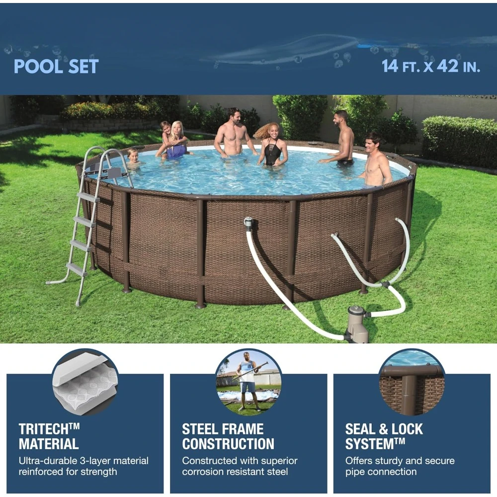 Imagem -02 - Outdoor Backyard Piscina Grupo Redondo Acima do Solo 1000 Gph Bomba de Filtro Outdoor Hot Tubs 14 x 42