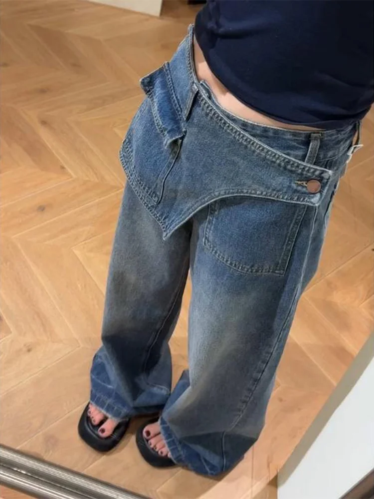 

High Waist Vintage American Denim Jeans Women's Loose Straight Leg Trousers for Pear Shaped plus Size Autumn Winter Slimming