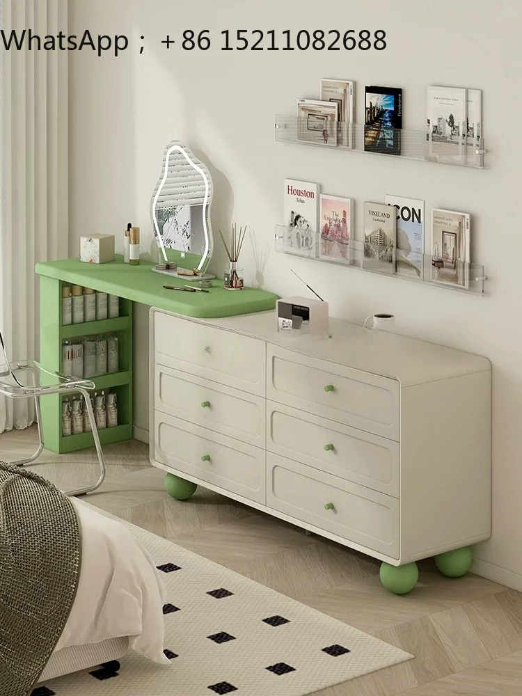 SCY simple tone cream wind, bedside chest, dresser, integrated bedroom telescopic desktop light luxury dressing table