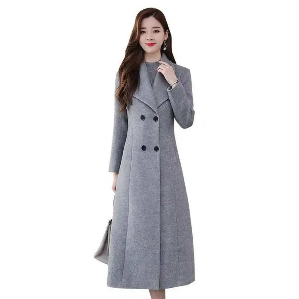 Plus Size Woolen Coat Thickened Coldproof Simple Lady Winter Solid Color Mid-Calf Length Buttons Woolen Jacket Coat