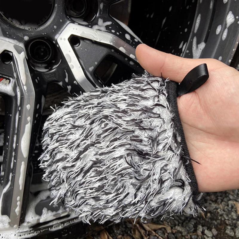 Car Wash Gloves Microfiber Double-sided Wheel Detailer Wash Glove Car Wash Tool Accessry High Density Absorbancy Glove