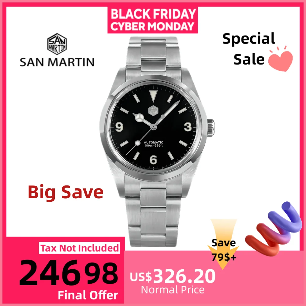 

Мужские часы San Martin, автоматические механические, 39 мм, 369, водонепроницаемые часы, роскошные сапфировые часы, Relogio Masculino SN0020-2/3/4