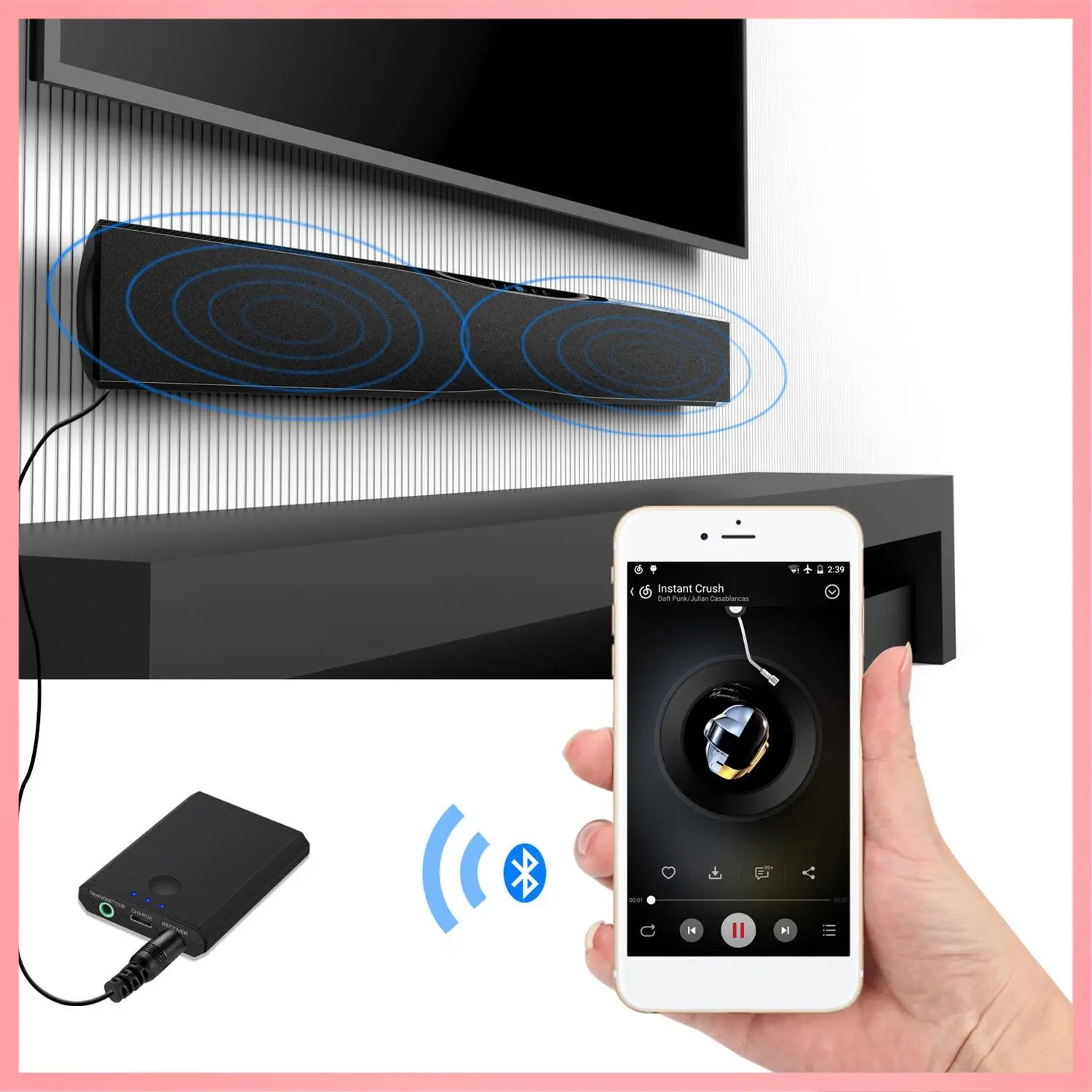 

N91R-Bluetooth Receiver Transmitter 2-In-1 Low Latency Wireless Audio Adapter For PC TV Car Speaker