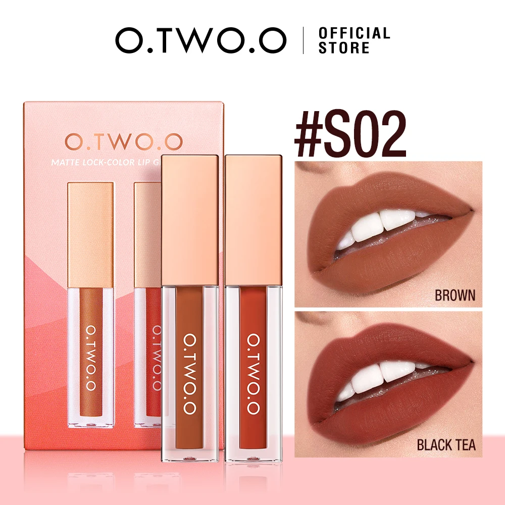 O.TWO.O 2pcs Lipstick Matte Long Lasting Makeup Set Waterproof Color-locking Lip Tint Sexy Non-stick Velvet Lip Gloss Makeup Kit