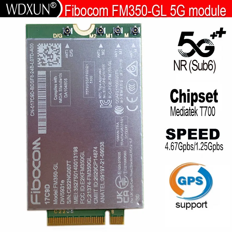 Fibocom FM350-GL DW5931e DW5931e-eSIM 5G M.2 Module for Dell Latitude 5531 9330 3571 Laptop 4x4 MIMO GNSS Modem